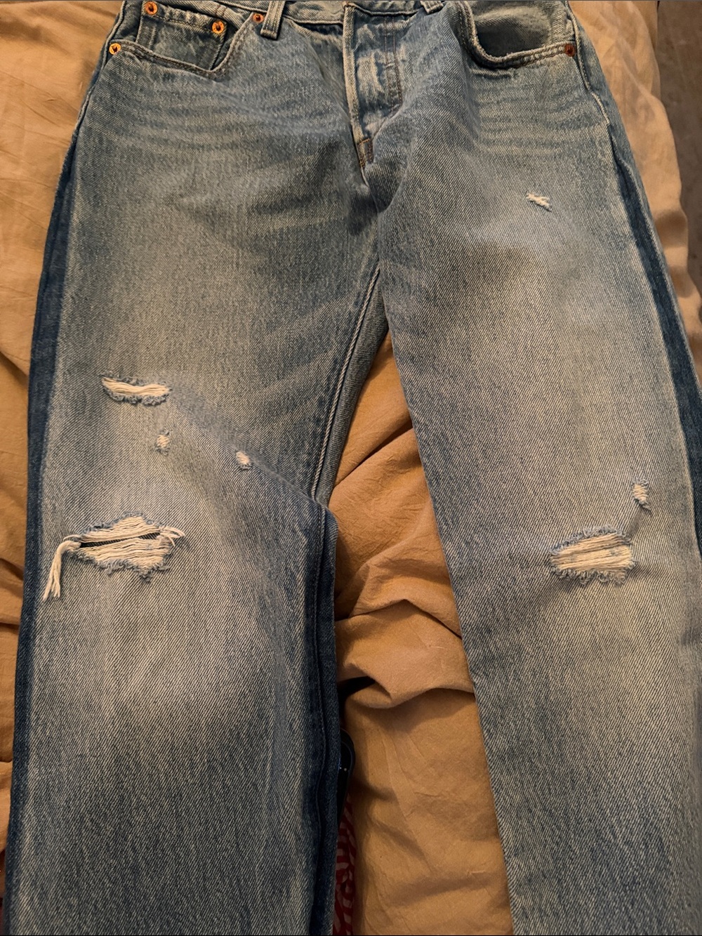 Levi's Two-Tone Light Blue Distressed Boyfriend Jeans - Picture 5 of 5